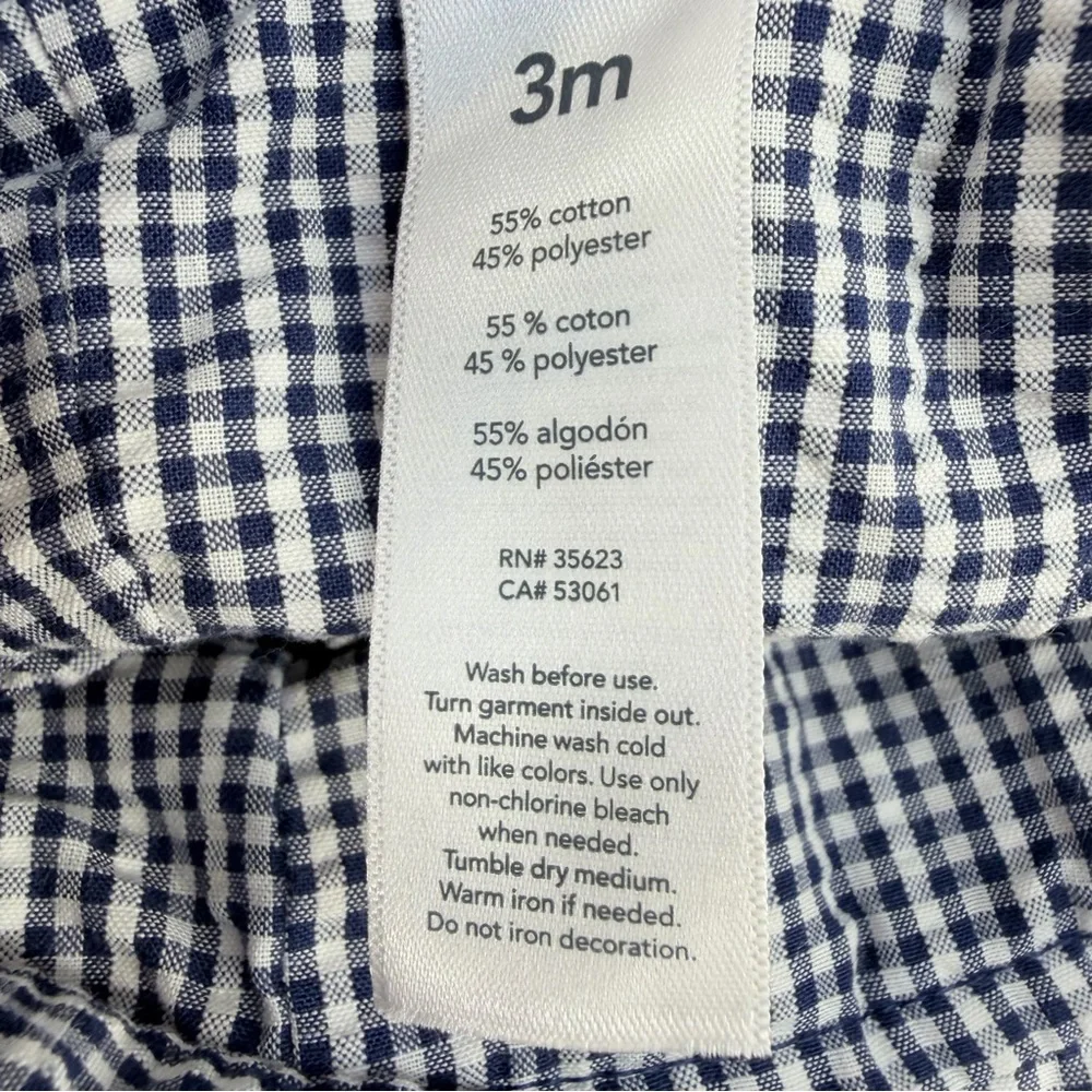 Carter’s 3M Gingham Romper +‎ Hat Baby Outfit Blue White Pre-Owned